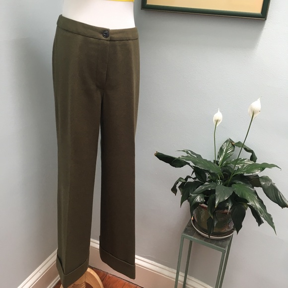 Harvé Benard Green Wool-Blend Trousers - Picture 1 of 8